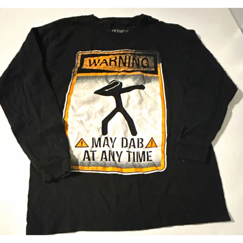 Hybrid Boy’s Size S: Black Cotton Long Sleeve Crew Neck Graphic Tee Funny Dab